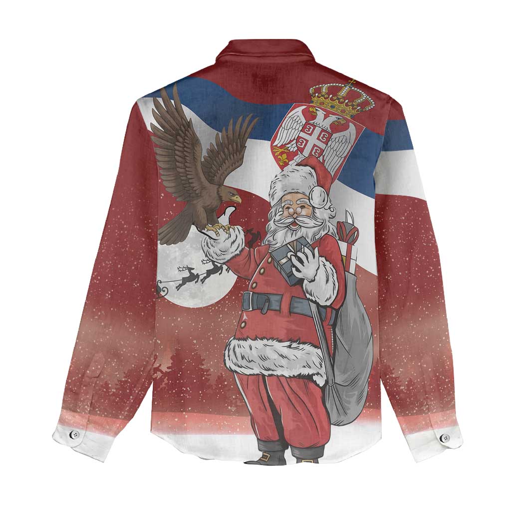 Serbia Santa Christmas Women Casual Shirt Christmas Serbian Eagle Flag Style - Wonder Print Shop