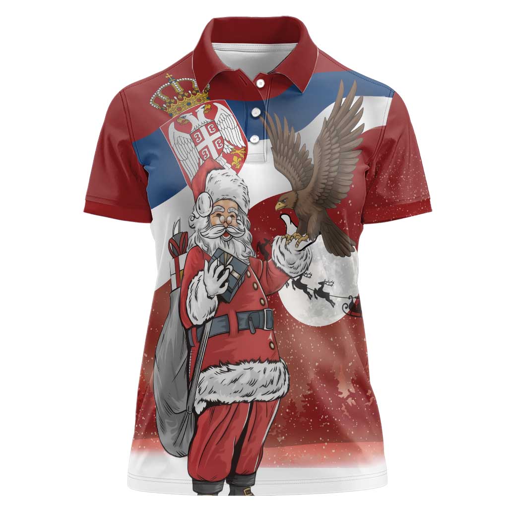 Serbia Santa Christmas Women Polo Shirt Christmas Serbian Eagle Flag Style - Wonder Print Shop