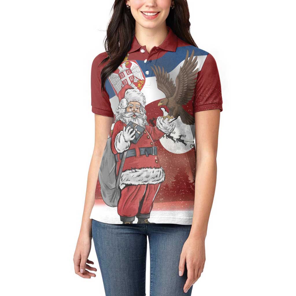 Serbia Santa Christmas Women Polo Shirt Christmas Serbian Eagle Flag Style - Wonder Print Shop