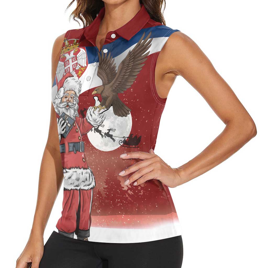 Serbia Santa Christmas Women Sleeveless Polo Shirt Christmas Serbian Eagle Flag Style - Wonder Print Shop