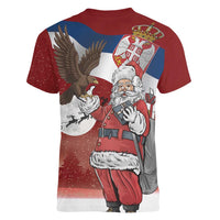 Serbia Santa Christmas Women V-Neck T-Shirt Christmas Serbian Eagle Flag Style - Wonder Print Shop