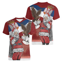 Serbia Santa Christmas Women V-Neck T-Shirt Christmas Serbian Eagle Flag Style - Wonder Print Shop