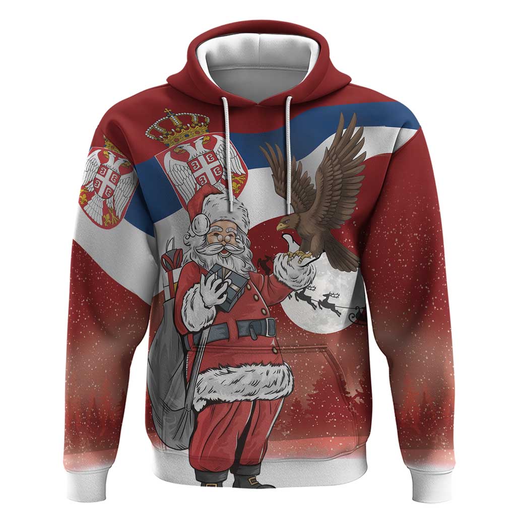 Serbia Santa Christmas Zip Hoodie Christmas Serbian Eagle Flag Style - Wonder Print Shop
