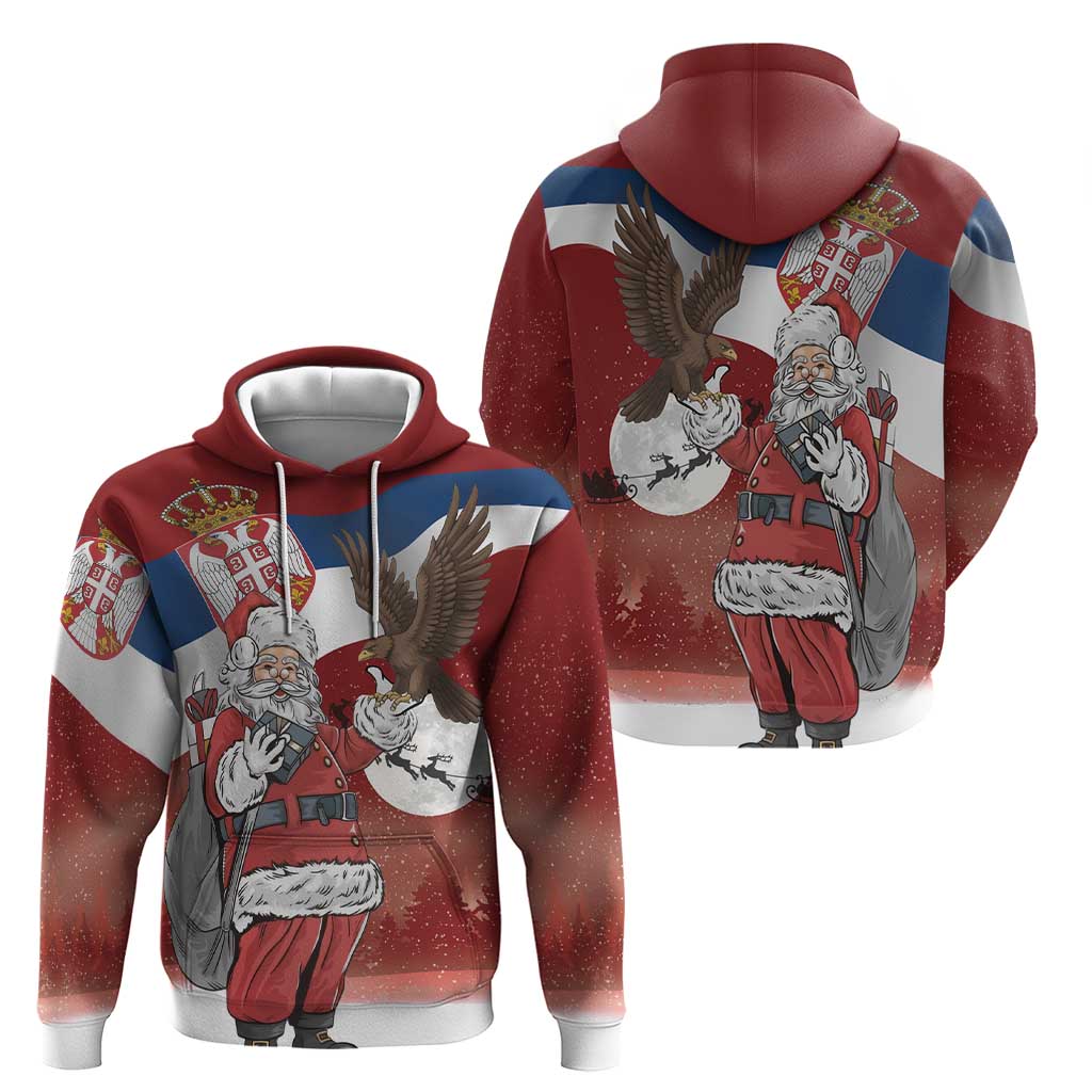 Serbia Santa Christmas Zip Hoodie Christmas Serbian Eagle Flag Style - Wonder Print Shop