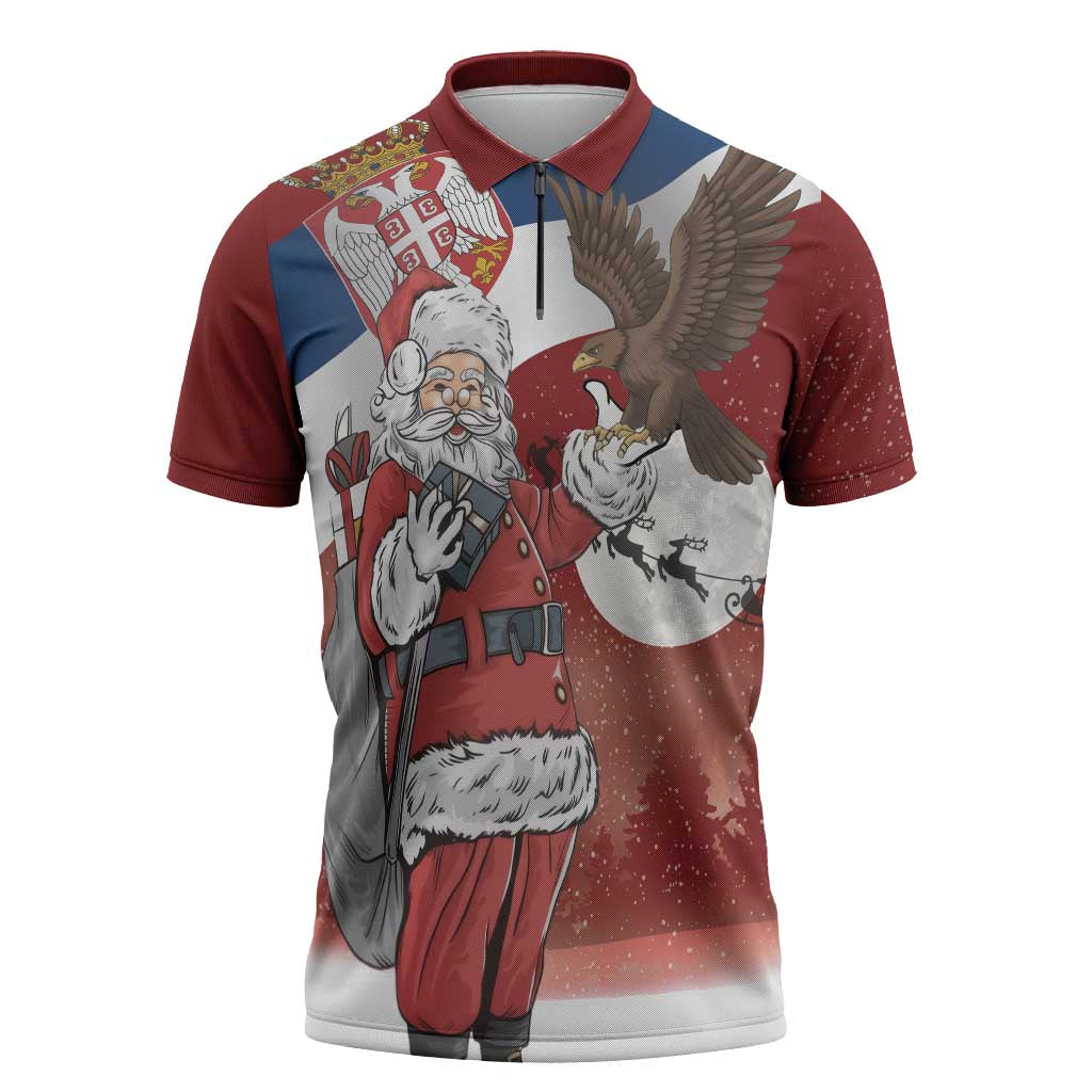 Serbia Santa Christmas Zipper Polo Shirt Christmas Serbian Eagle Flag Style - Wonder Print Shop