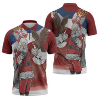 Serbia Santa Christmas Zipper Polo Shirt Christmas Serbian Eagle Flag Style - Wonder Print Shop