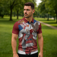 Serbia Santa Christmas Zipper Polo Shirt Christmas Serbian Eagle Flag Style - Wonder Print Shop