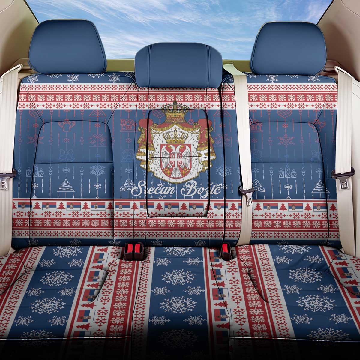 Serbia Christmas Back Car Seat Cover Coat Of Arms Srecan Bozic - Wonder Print Shop