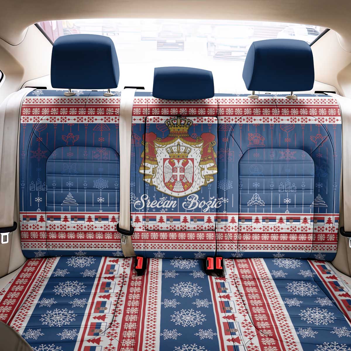 Serbia Christmas Back Car Seat Cover Coat Of Arms Srecan Bozic - Wonder Print Shop