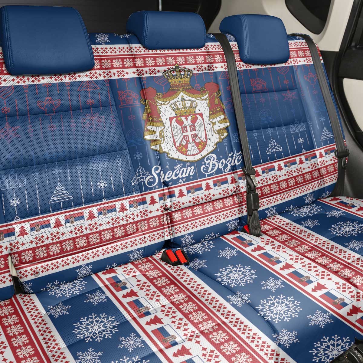 Serbia Christmas Back Car Seat Cover Coat Of Arms Srecan Bozic - Wonder Print Shop