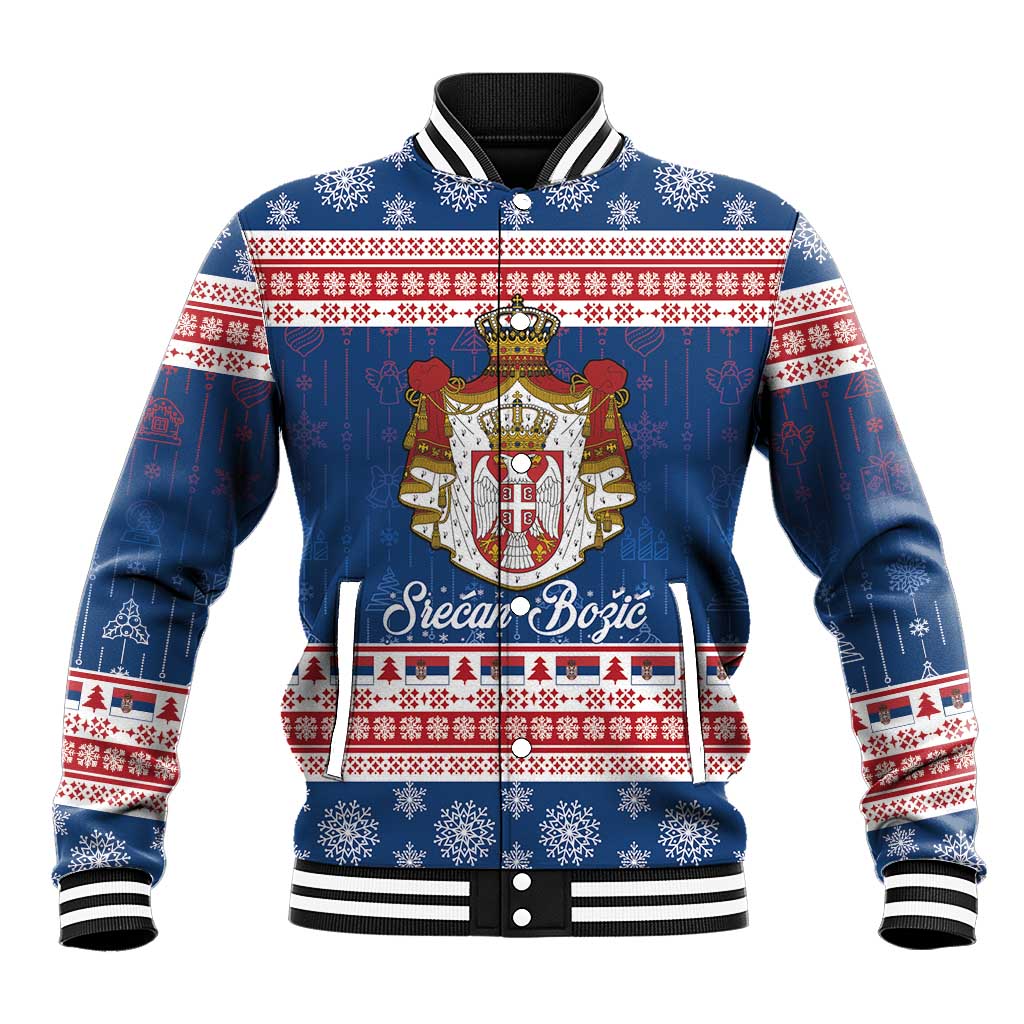Serbia Christmas Baseball Jacket Coat Of Arms Srecan Bozic - Wonder Print Shop
