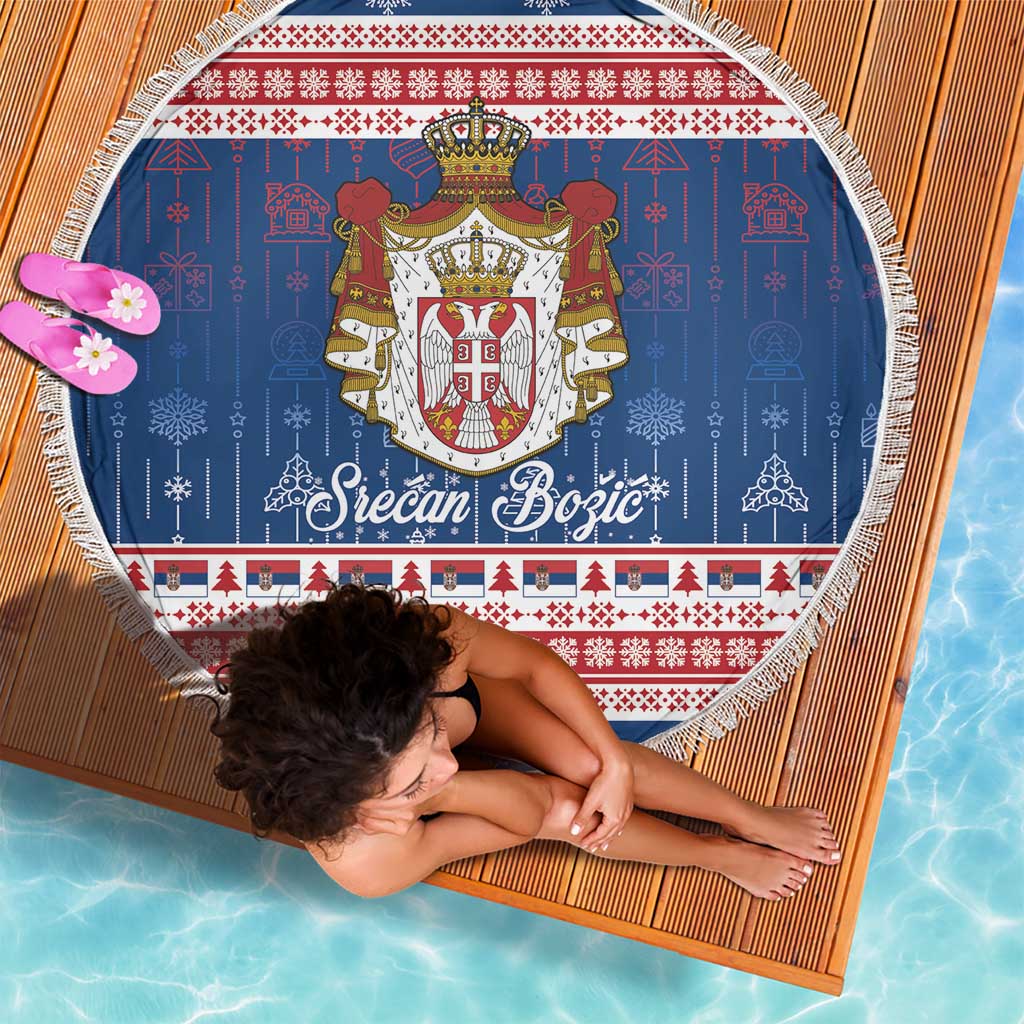 Serbia Christmas Beach Blanket Coat Of Arms Srecan Bozic - Wonder Print Shop