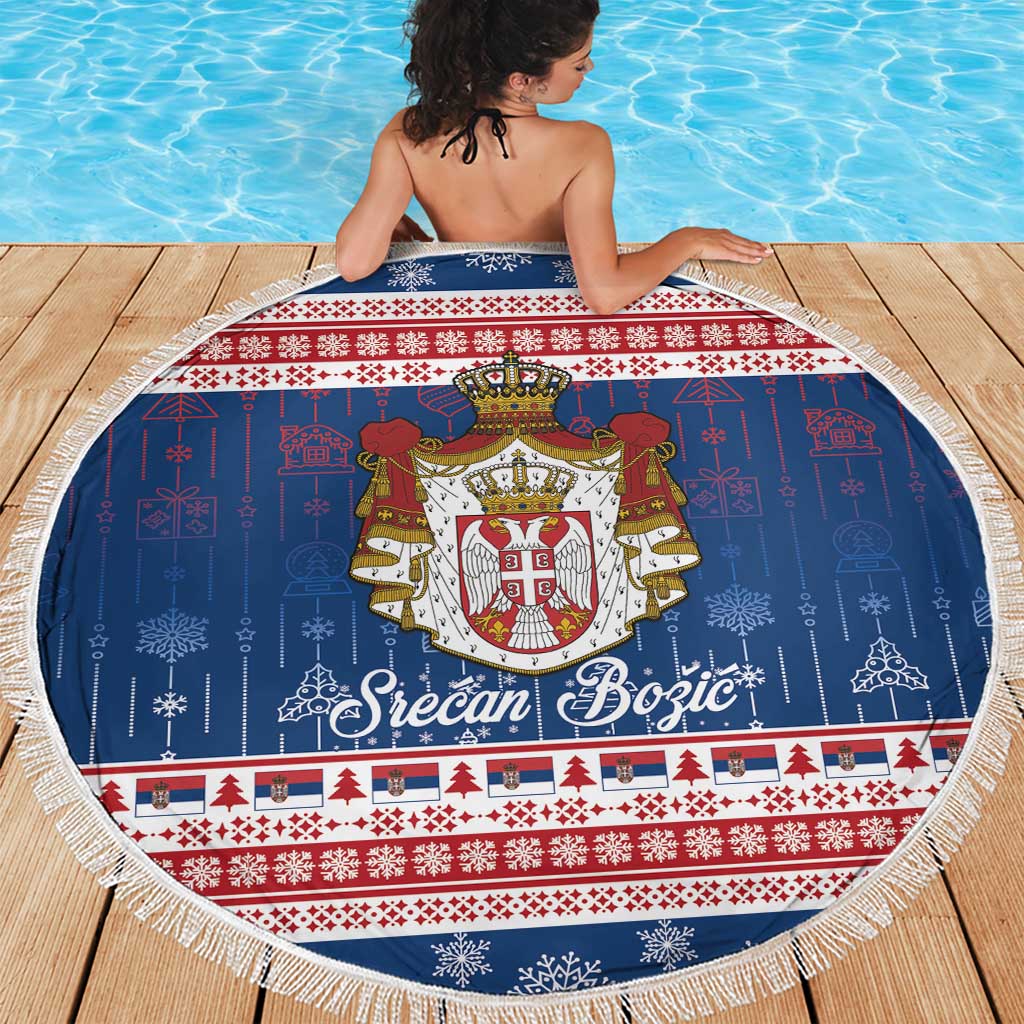Serbia Christmas Beach Blanket Coat Of Arms Srecan Bozic - Wonder Print Shop