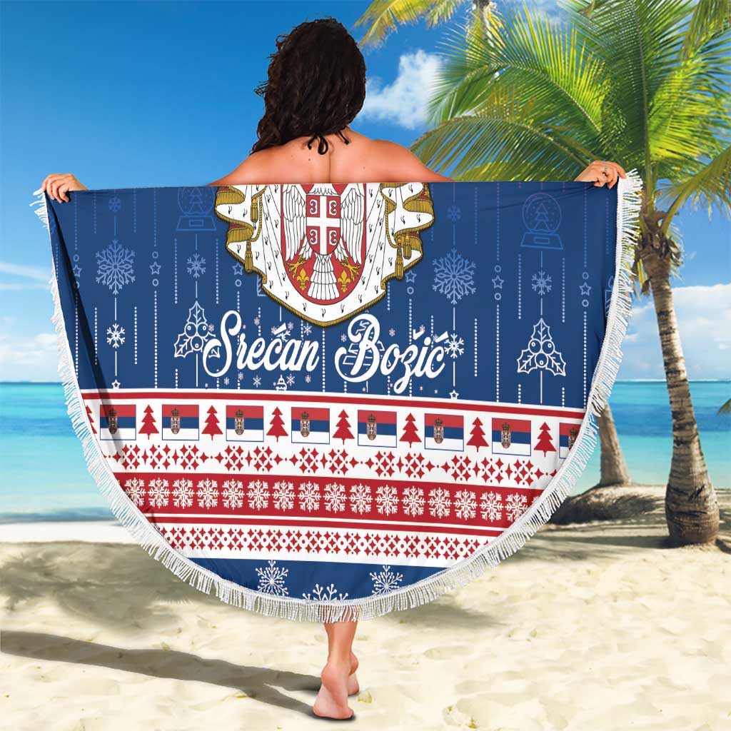 Serbia Christmas Beach Blanket Coat Of Arms Srecan Bozic - Wonder Print Shop