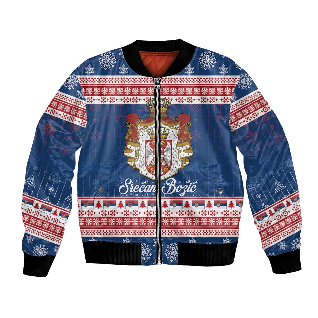 Serbia Christmas Bomber Jacket Coat Of Arms Srecan Bozic - Wonder Print Shop