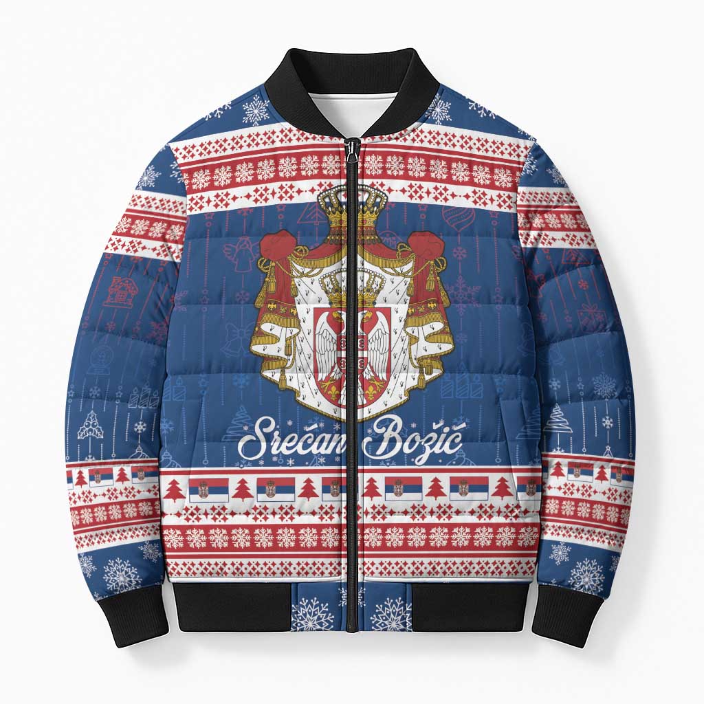 Serbia Christmas Bomber Puffer Jacket Coat Of Arms Srecan Bozic - Wonder Print Shop