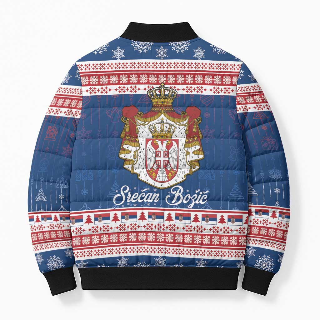 Serbia Christmas Bomber Puffer Jacket Coat Of Arms Srecan Bozic - Wonder Print Shop