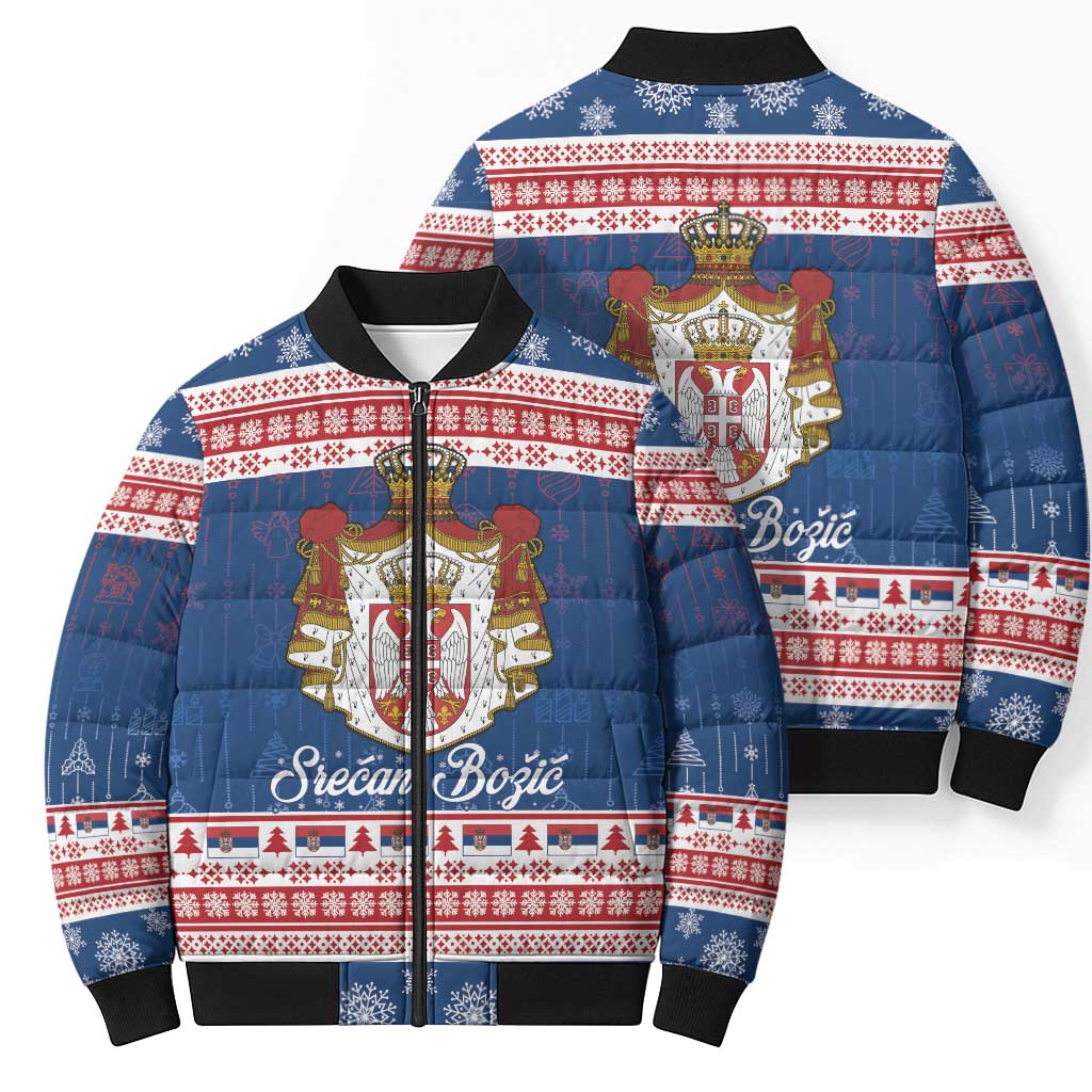 Serbia Christmas Bomber Puffer Jacket Coat Of Arms Srecan Bozic - Wonder Print Shop