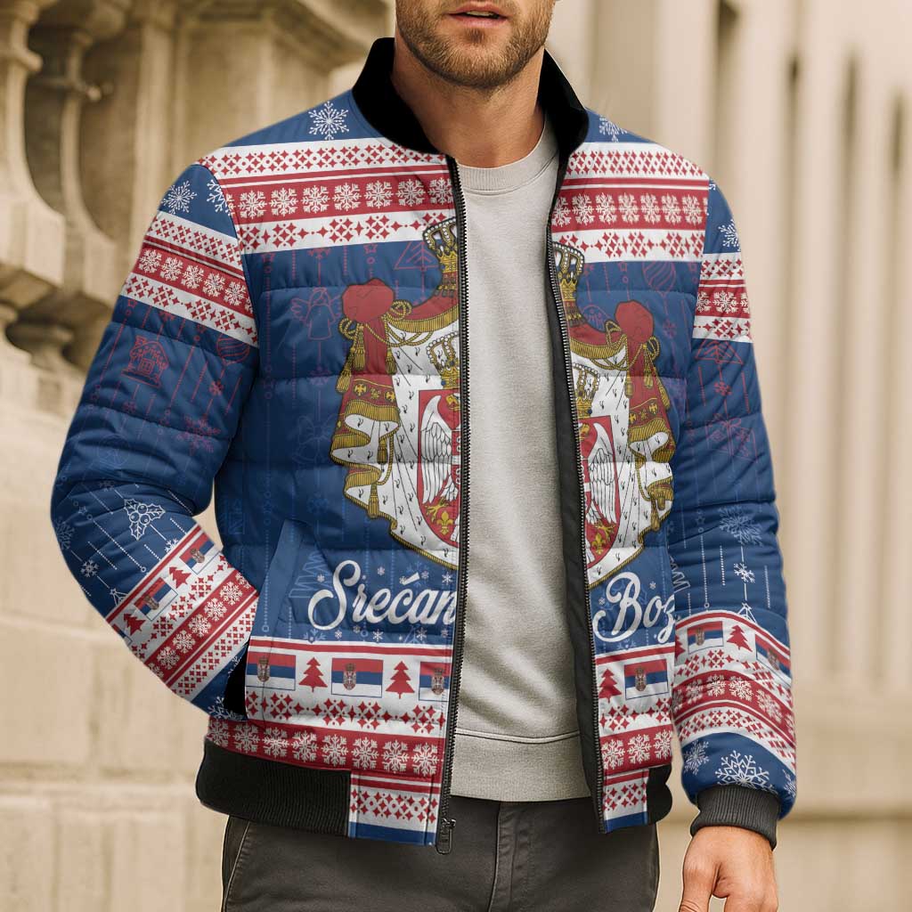 Serbia Christmas Bomber Puffer Jacket Coat Of Arms Srecan Bozic - Wonder Print Shop