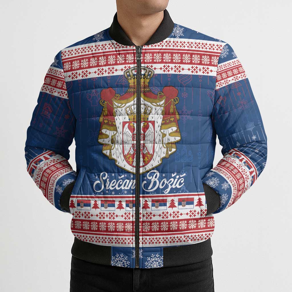 Serbia Christmas Bomber Puffer Jacket Coat Of Arms Srecan Bozic - Wonder Print Shop