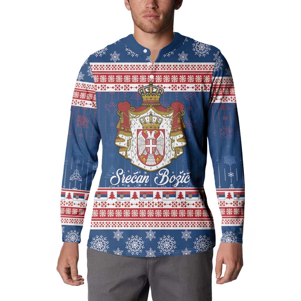 Serbia Christmas Button Sweatshirt Coat Of Arms Srecan Bozic - Wonder Print Shop