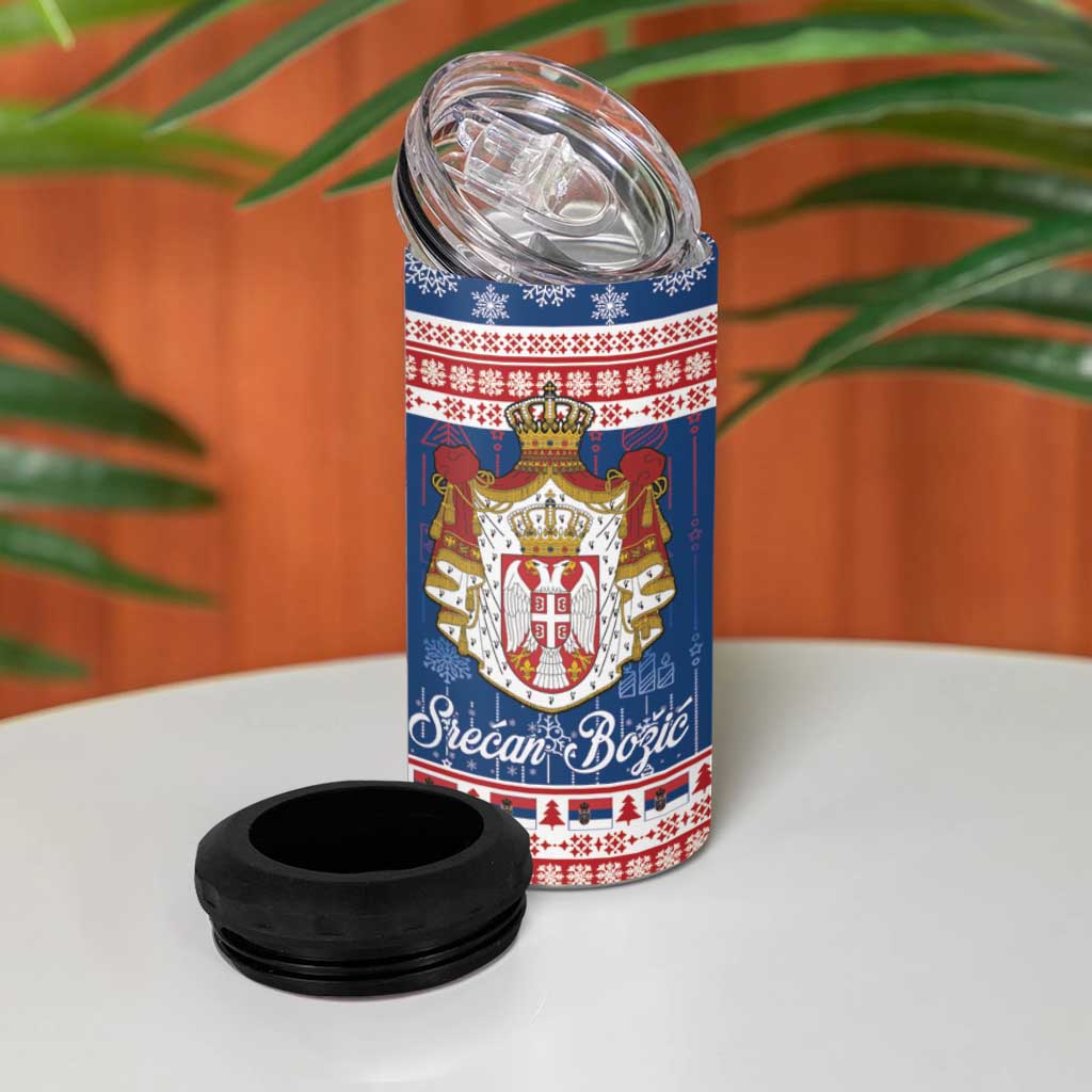 Serbia Christmas 4 in 1 Can Cooler Tumbler Coat Of Arms Srecan Bozic - Wonder Print Shop