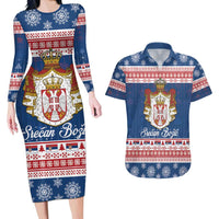 Serbia Christmas Couples Matching Long Sleeve Bodycon Dress and Hawaiian Shirt Coat Of Arms Srecan Bozic - Wonder Print Shop
