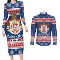 Serbia Christmas Couples Matching Long Sleeve Bodycon Dress and Long Sleeve Button Shirt Coat Of Arms Srecan Bozic - Wonder Print Shop