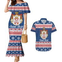 Serbia Christmas Couples Matching Mermaid Dress and Hawaiian Shirt Coat Of Arms Srecan Bozic - Wonder Print Shop