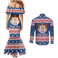 Serbia Christmas Couples Matching Mermaid Dress and Long Sleeve Button Shirt Coat Of Arms Srecan Bozic - Wonder Print Shop
