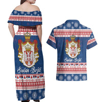 Serbia Christmas Couples Matching Off Shoulder Maxi Dress and Hawaiian Shirt Coat Of Arms Srecan Bozic - Wonder Print Shop