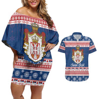Serbia Christmas Couples Matching Off Shoulder Short Dress and Hawaiian Shirt Coat Of Arms Srecan Bozic - Wonder Print Shop