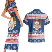 Serbia Christmas Couples Matching Short Sleeve Bodycon Dress and Hawaiian Shirt Coat Of Arms Srecan Bozic - Wonder Print Shop