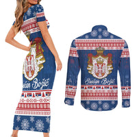 Serbia Christmas Couples Matching Short Sleeve Bodycon Dress and Long Sleeve Button Shirt Coat Of Arms Srecan Bozic - Wonder Print Shop
