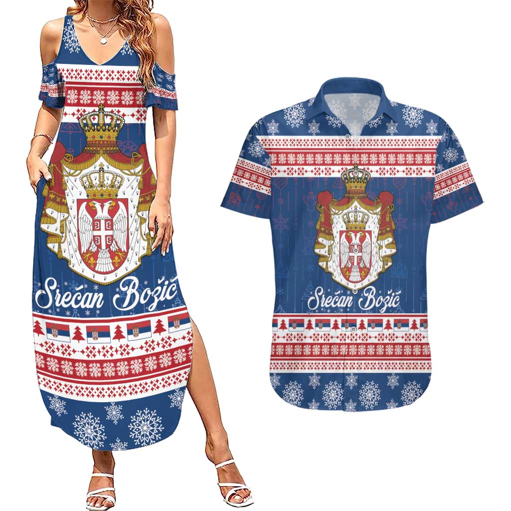 Serbia Christmas Couples Matching Summer Maxi Dress and Hawaiian Shirt Coat Of Arms Srecan Bozic - Wonder Print Shop