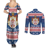 Serbia Christmas Couples Matching Summer Maxi Dress and Long Sleeve Button Shirt Coat Of Arms Srecan Bozic - Wonder Print Shop