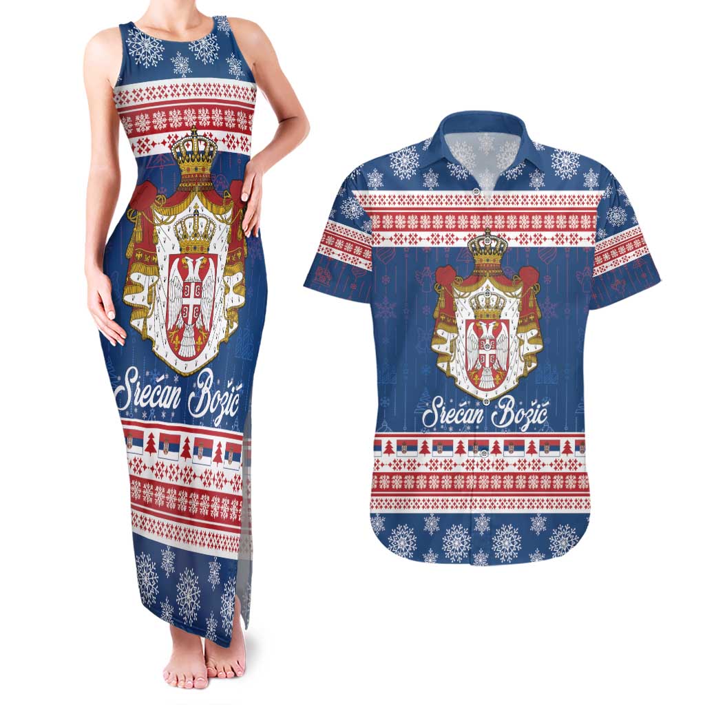 Serbia Christmas Couples Matching Tank Maxi Dress and Hawaiian Shirt Coat Of Arms Srecan Bozic - Wonder Print Shop