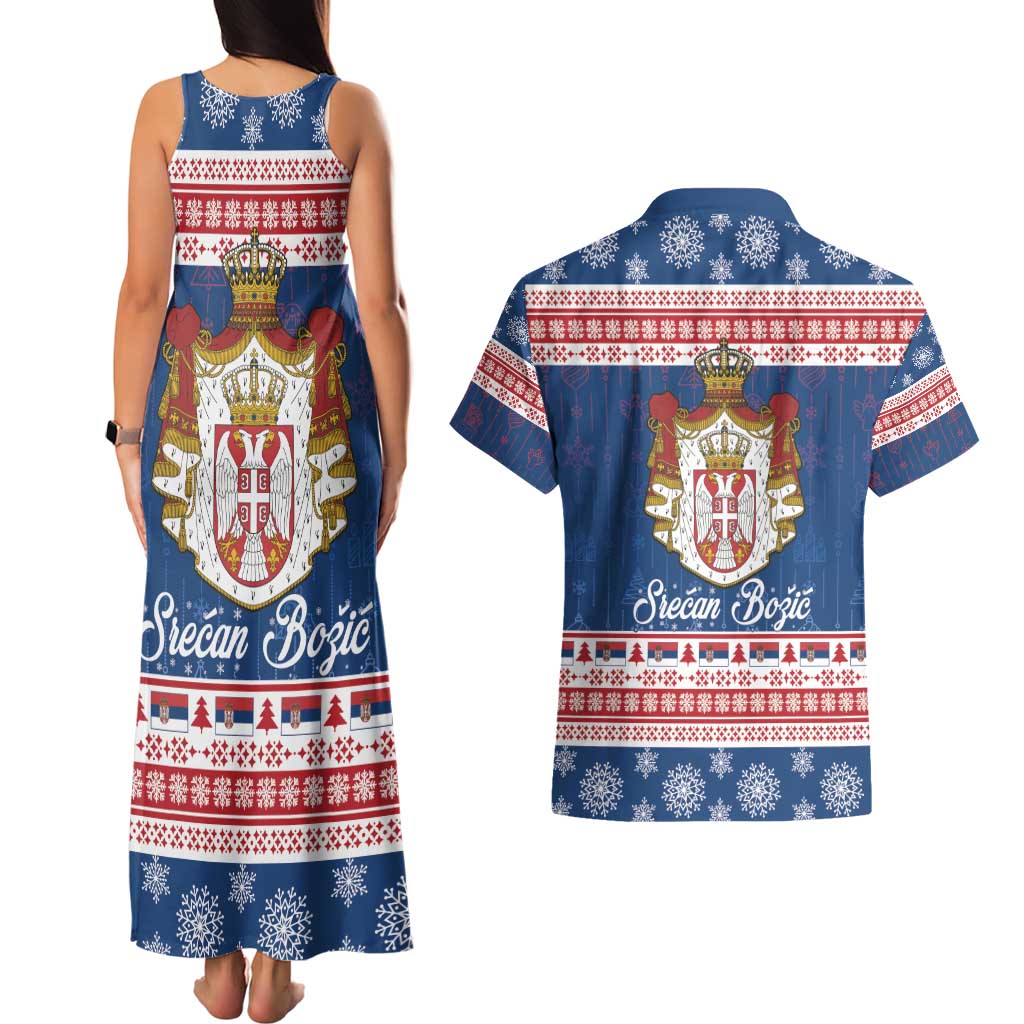 Serbia Christmas Couples Matching Tank Maxi Dress and Hawaiian Shirt Coat Of Arms Srecan Bozic - Wonder Print Shop