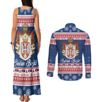 Serbia Christmas Couples Matching Tank Maxi Dress and Long Sleeve Button Shirt Coat Of Arms Srecan Bozic - Wonder Print Shop