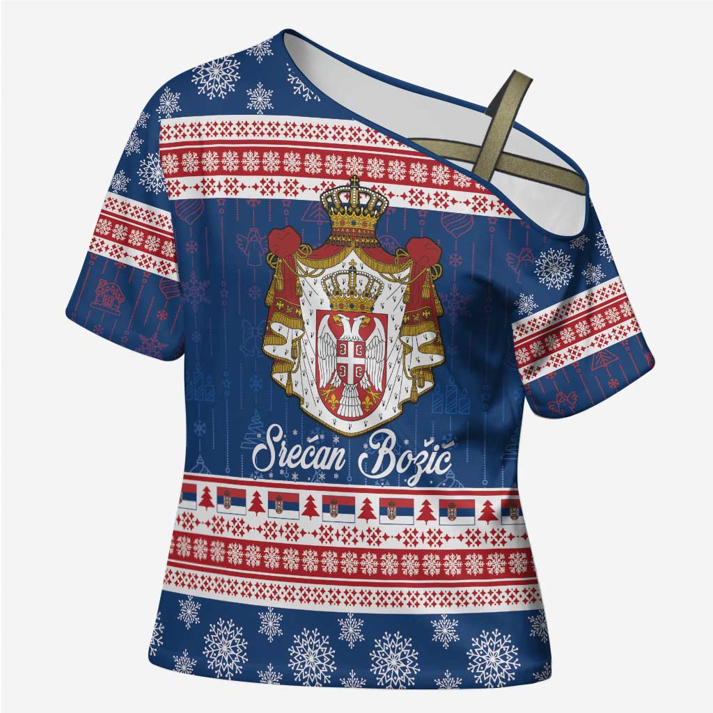 Serbia Christmas Cross Shoulder Shirt Coat Of Arms Srecan Bozic - Wonder Print Shop