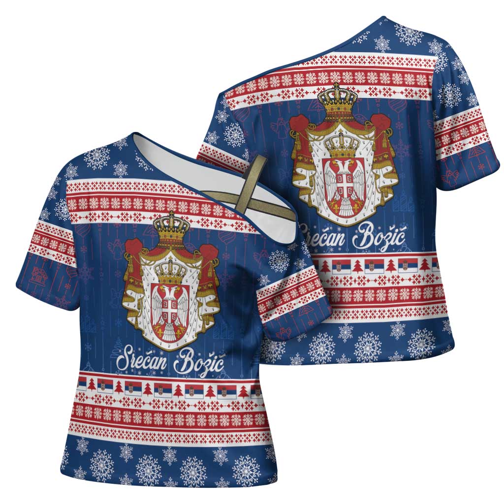 Serbia Christmas Cross Shoulder Shirt Coat Of Arms Srecan Bozic - Wonder Print Shop