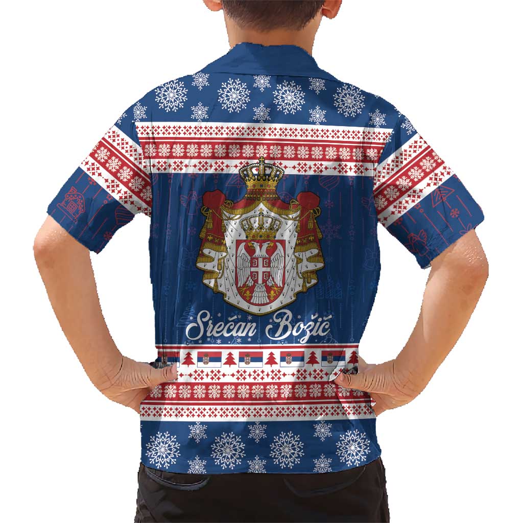 Serbia Christmas Family Matching Long Sleeve Bodycon Dress and Hawaiian Shirt Coat Of Arms Srecan Bozic - Wonder Print Shop