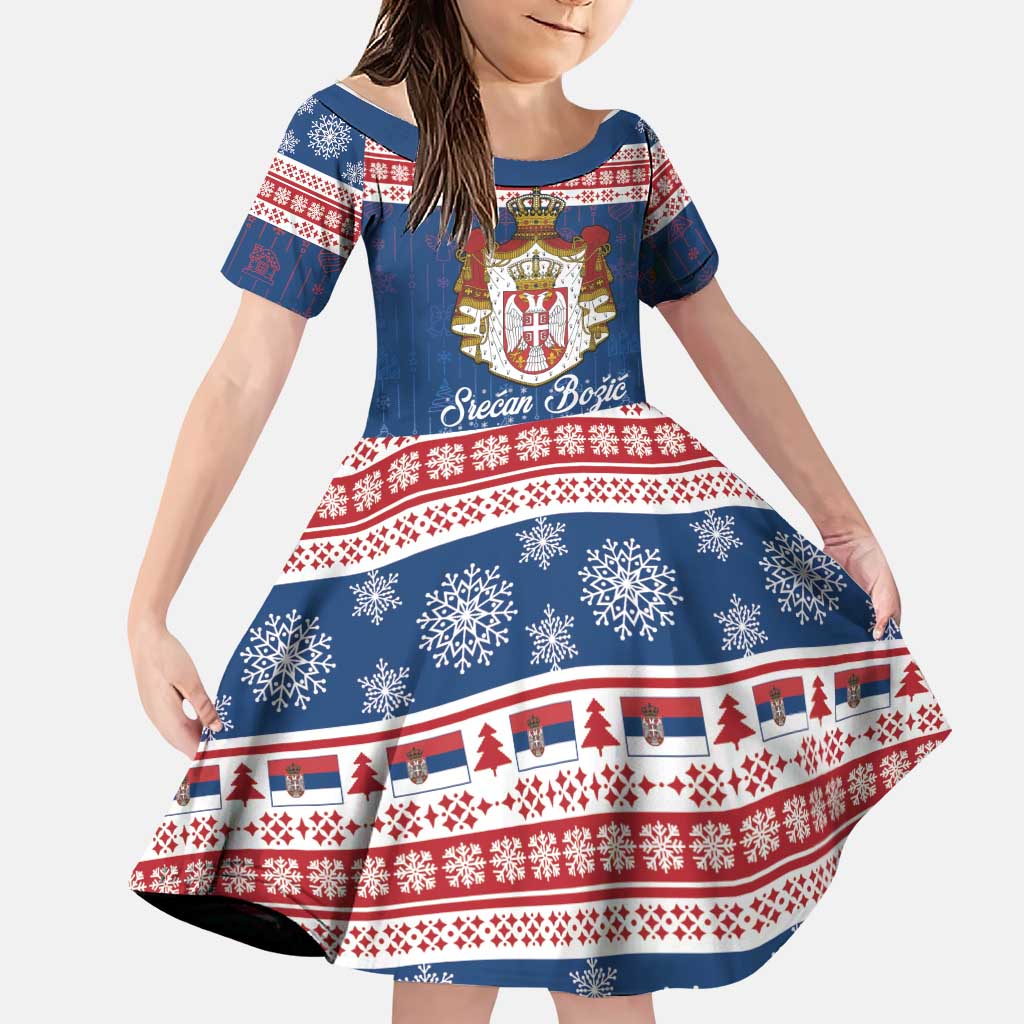 Serbia Christmas Family Matching Long Sleeve Bodycon Dress and Hawaiian Shirt Coat Of Arms Srecan Bozic - Wonder Print Shop