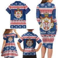 Serbia Christmas Family Matching Long Sleeve Bodycon Dress and Hawaiian Shirt Coat Of Arms Srecan Bozic - Wonder Print Shop