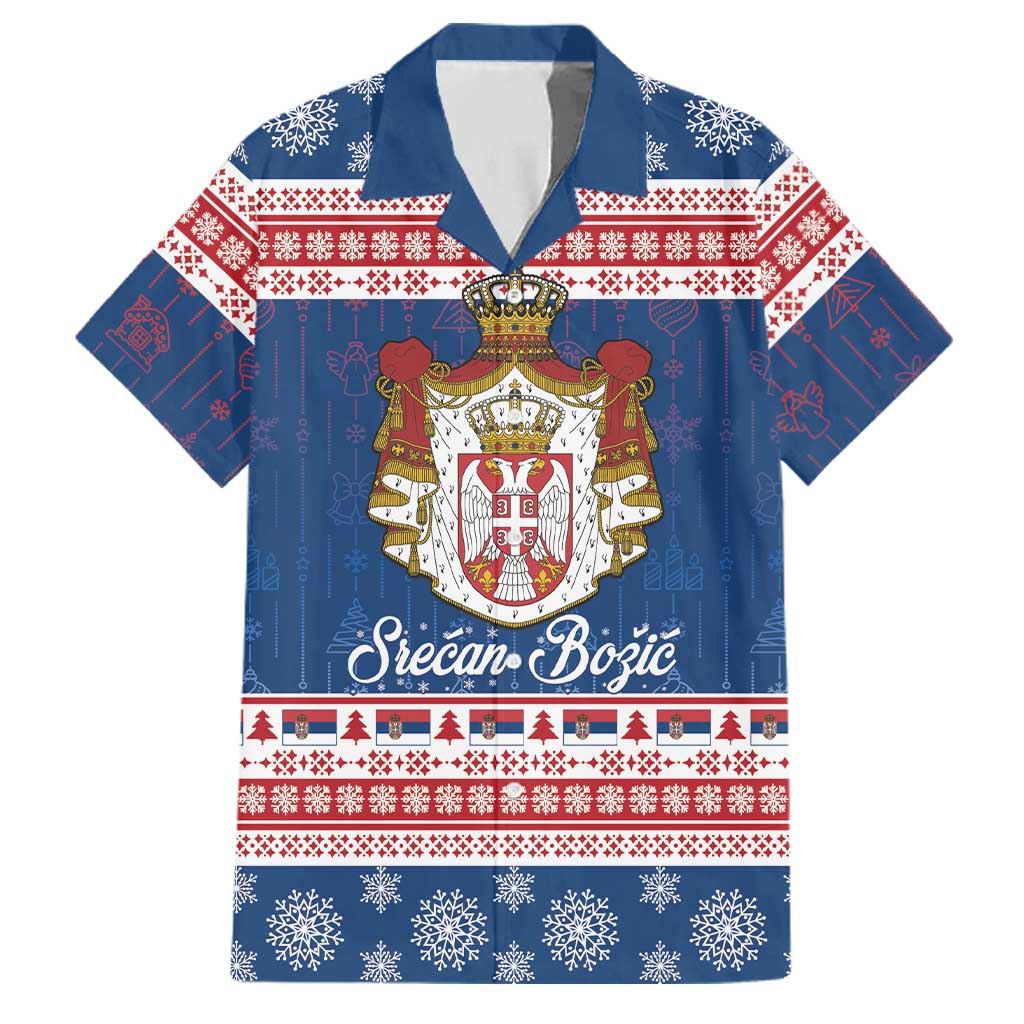 Serbia Christmas Family Matching Long Sleeve Bodycon Dress and Hawaiian Shirt Coat Of Arms Srecan Bozic - Wonder Print Shop