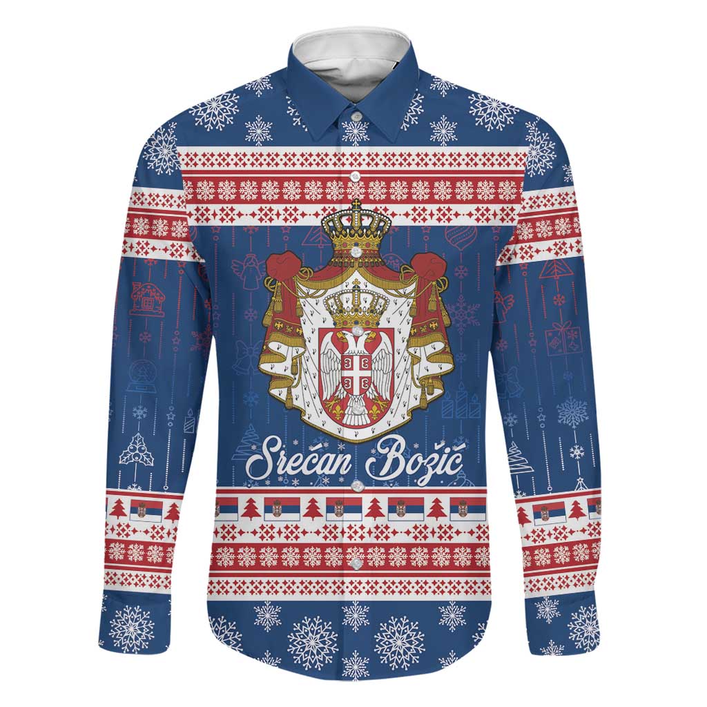 Serbia Christmas Family Matching Long Sleeve Bodycon Dress and Hawaiian Shirt Coat Of Arms Srecan Bozic - Wonder Print Shop