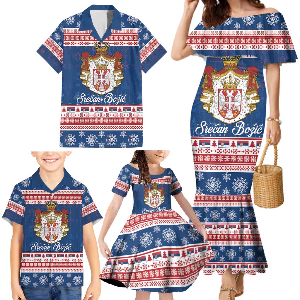 Serbia Christmas Family Matching Mermaid Dress and Hawaiian Shirt Coat Of Arms Srecan Bozic - Wonder Print Shop