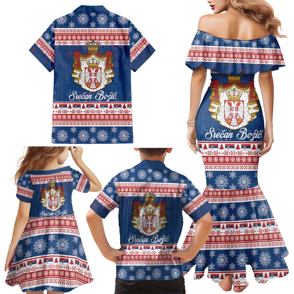 Serbia Christmas Family Matching Mermaid Dress and Hawaiian Shirt Coat Of Arms Srecan Bozic - Wonder Print Shop
