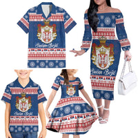 Serbia Christmas Family Matching Off The Shoulder Long Sleeve Dress and Hawaiian Shirt Coat Of Arms Srecan Bozic - Wonder Print Shop