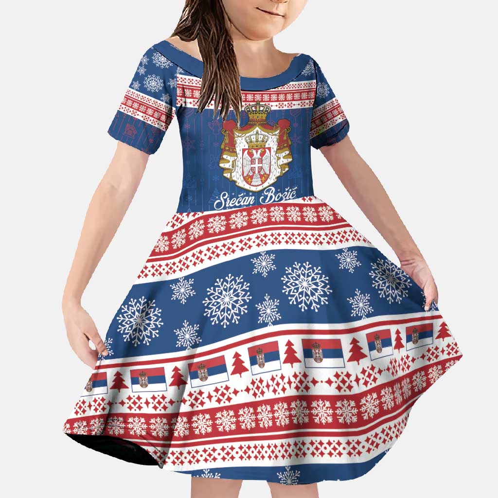Serbia Christmas Family Matching Off Shoulder Maxi Dress and Hawaiian Shirt Coat Of Arms Srecan Bozic - Wonder Print Shop